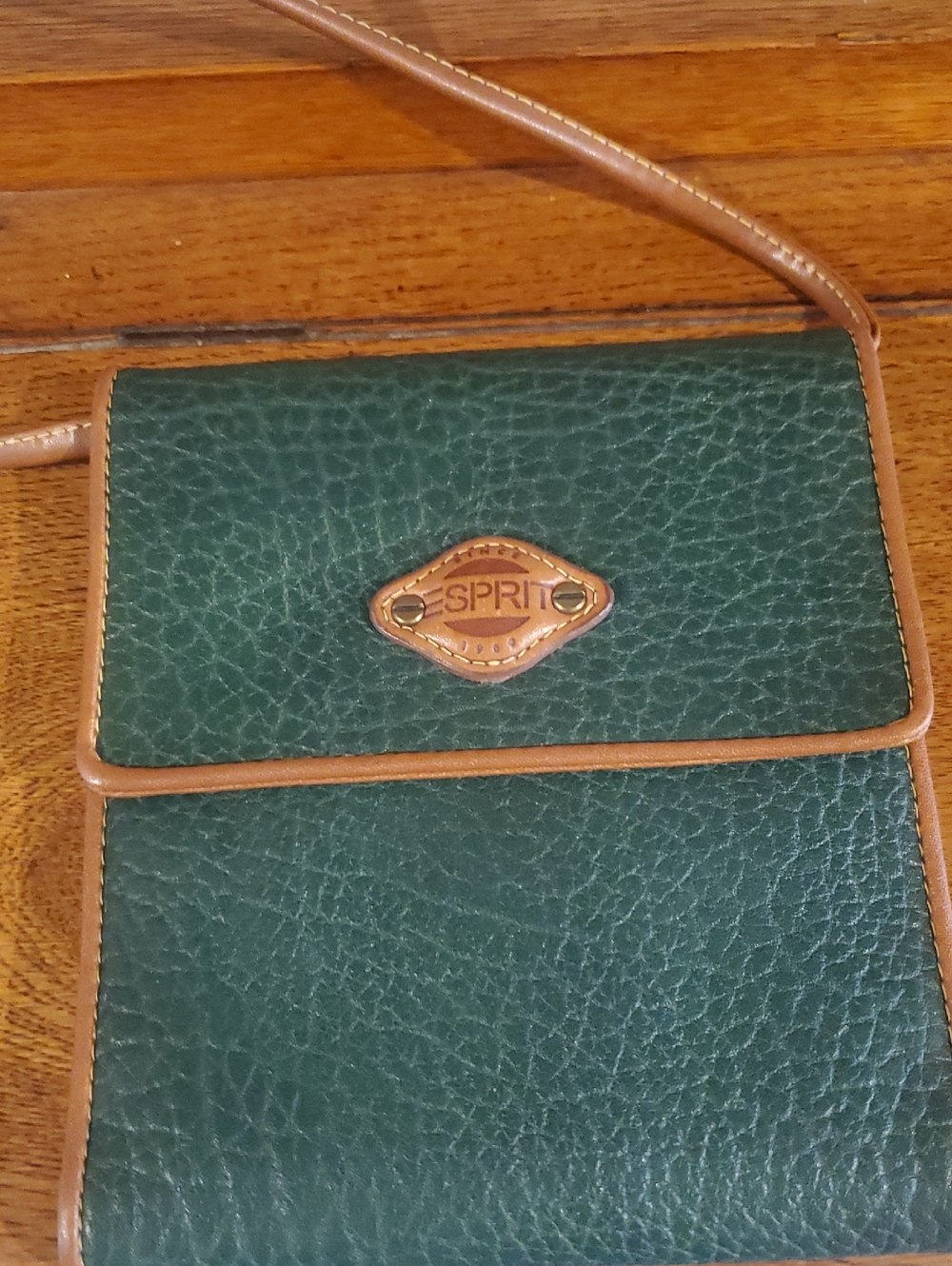 Esprit Green and Brown Trim Leather Crossbody Bag